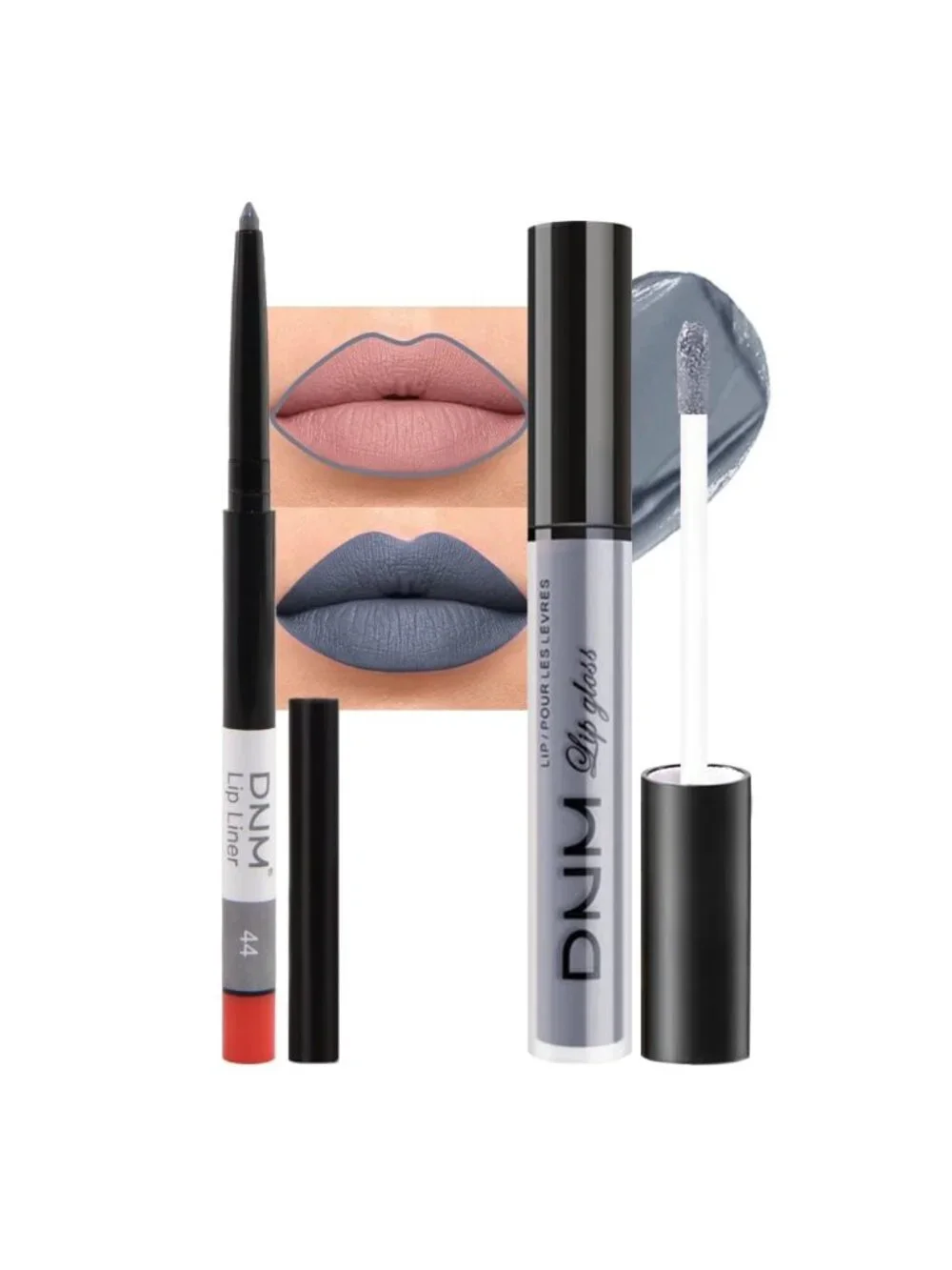 DNM 44# Grey 2Pcs 24H Long-Lasting Matte Liquid Lipstick and Lip Liner Set